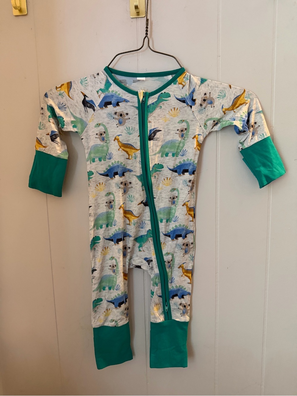 BAMBOO Kids Dinosaur Print One-Piece Pajama in Teal and Gray